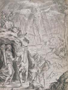 Dido og Aeneas ly i en hule (vask på papir)
