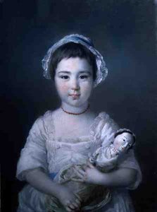 Et portrett av Lady Ann Fitzpatrick som holder en dukke (olje på lerret) av Francis Cotes