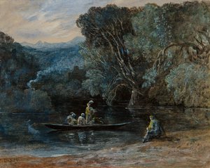 Elvebilde med båt og figurer, ca. 1825 av Francis Danby