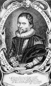 Portrett av George Chapman (ca. 1559-1634) 1620 (gravering) (s/hvitt-foto)