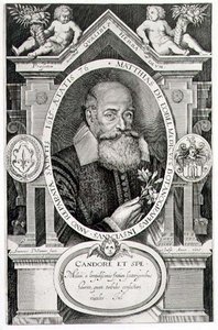 Portrett av Matthias de Lobel (1538-1622) gravert av kunstneren