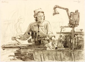 Hodevending (fargestift og blyant på papir)