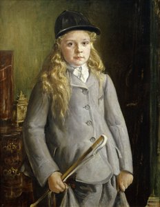 Portrett av en jente, stående halv lengde, i ridekjole