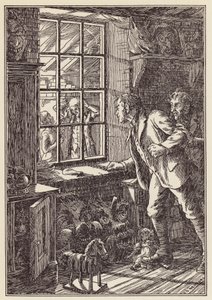 Illustrasjon til Sirissen på ildstedet av Charles Dickens (fargelitografi) av Francis Donkin Bedford