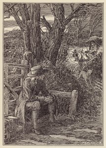 Illustrasjon til Sirissen på ildstedet av Charles Dickens (fargelitografi) av Francis Donkin Bedford