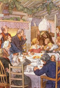 Illustrasjon til Sirissen på ildstedet av Charles Dickens (fargelitografi) av Francis Donkin Bedford