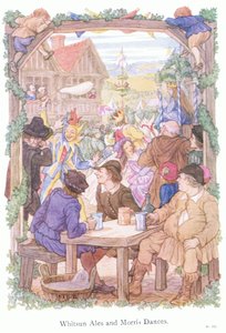 Pinseøl og Morris-dansere (fargelitografi) av Francis Donkin Bedford