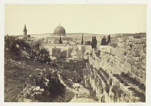 Bymuren og moskeen i Omar, Jerusalem, 1857. av Francis Frith