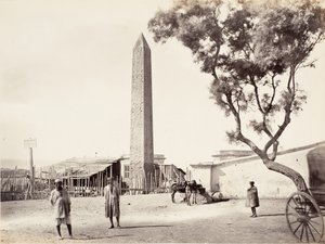 Egyptisk Obelisk, Cleopatras nål, i Alexandria, Egypt, ca. 1870.