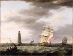 En krigsmann passerer Eddystone fyrtårn, ca. 1773