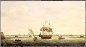 Fregatten 'overraskelse' ved Anchor utenfor Great Yarmouth, Norfolk, ca. 1775