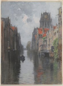 Behind the Groote Kirk, Dordrecht, ca. 1880-tallet (wc over trekull på papp)