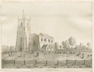 Alrewas kirke: akvatintgravering, nd [?1848] av Francis Jukes
