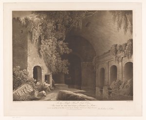 To kunstnere ved Nymphaeum of Egeria i Caffarella-parken nær Roma Utsikt over Egeria-fontenen nær Roma (tittel på objekt)