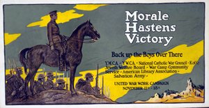 Moralen fremskynder Victory - Back up the Boys over there United War Work Campaign, 11. - 18. november, pub. 1918 av Francis Luis Mora