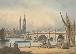 London Bridge og monumentet av Francis Nicholson