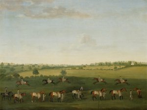 Sir Charles Warre Malets String of Racehorses at Exercise (olje på lerret)