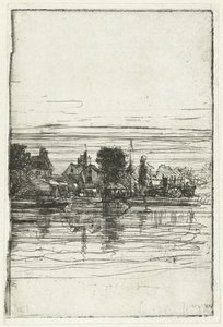 Landsby ved vannet Thames side av Francis Seymour Haden (Sir) (signed by artist)