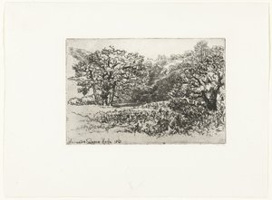 Landskap med en flokk med dyr flokken Werrington (tittel på objekt) av Francis Seymour Haden (Sir) (signed by artist)