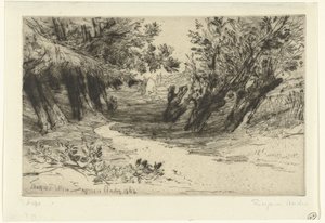 Pad langs vannet De elskendes vandring Thames Ditton (tittel på objekt) av Francis Seymour Haden (Sir) (signed by artist)