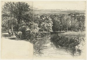 Two Asses and the Dumdrum River De to asses Dundrum-elven av Francis Seymour Haden (Sir) (signed by artist)