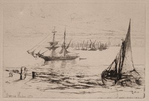 En brigg ved anker, 1879. av Francis Seymour Haden