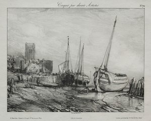 Fiskebåter langs stranden av Francis Seymour Haden