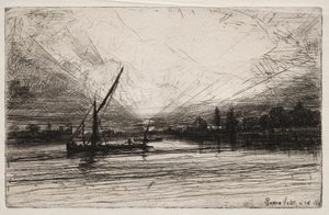Solnedgang på Themsen, 1862. av Francis Seymour Haden