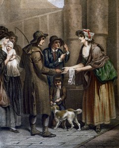 Selger av partiturer til nye sanger, gravering av Francis Wheatley (1747-1801) fra Cries i London, Storbritannia av Francis Wheatley