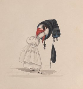 En kvinne som tar på seg saya, sett bakfra, fra en gruppe tegninger som viser..., ca. 1848. av Francisco