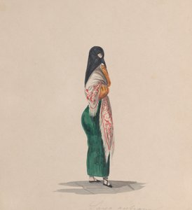 En kvinne som bærer siaen stående i profil, fra en gruppe tegninger som viser peruansk..., ca.184