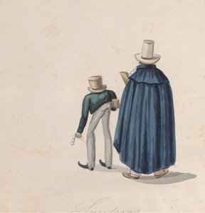 To peruanske spåkoner med topphatter sett bakfra, fra en gruppe..., ca. 1848.