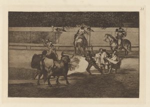 Fire Banderillas (Banderillas with Firecrackers), Plate 31 fra Bullfighting av Francisco de Goya