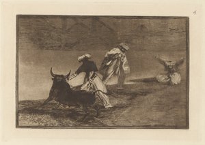 Capean otro encerrado (They Play Another with the Cape in the Enclosure), Plate 4 fra La tauromaquia av Francisco de Goya
