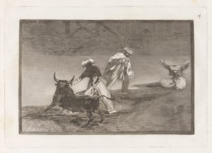 Capean otro encerrado (They Play Another with the Cape in the Enclosure), Plate 4 fra La tauromaquia av Francisco de Goya