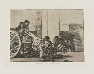 Kjøreveier til kirkegården. (Kerrelass til kirkegården.), pl. 64 fra serien The Disasters of War av Francisco de Goya
