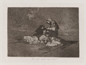Av hva? serverer en kopp? (Hva er bruken av en kopp?), Plate 59 fra The Disasters of War av Francisco de Goya