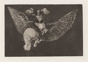 Tull-flyer (Flying Folly), også kjent som Renounce the Friend Who Covers You with his Wings and Bites You with his Beak, fra serien Los disparates (Los proverbios) av Francisco de Goya