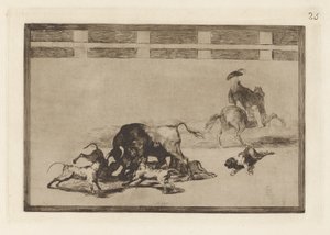 Echan perros al toro (They Loose Dogs on the Bull), Plate 25 fra La tauromaquia av Francisco de Goya