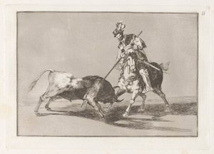 El Cid Campeador lanceando otro toro (The Cid Campeador Spearing Another Bull), plate 11 fra La tauromaquia av Francisco de Goya