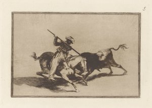 Den livlige Moro Gazul er den første som lanserer? okser i rekkefølge (The Spirited Moor Gazul er den første som spyr okser i henhold til reglene), Plate 5 fra La tauromaquia av Francisco de Goya