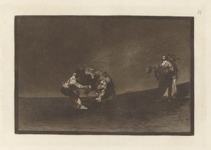 Selv dumper han en okse på Madrids plaza (Den samme mannen kaster en okse i ringen i Madrid), plate 16 fra La tauromaquia av Francisco de Goya