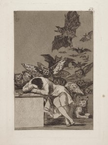 Drømmen om grunnen produserer monstre. (Fornuftens søvn produserer monstre.), pl. 43 fra serien The whims av Francisco de Goya