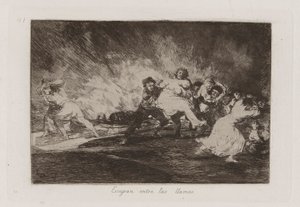 They Escape Through the Flames, Plate 41 fra The Disasters of War av Francisco de Goya