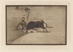 Den uheldige døden til Pepe Illo i ringen i Madrid (Den uheldige døden til Pepe Illo i ringen i Madrid), Plate 33 fra La tauromaquia av Francisco de Goya