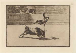 Letthet og frekkhet til Juanito Apinani i [ringen] i Madrid, Plate 20 fra La Tauromaquia av Francisco de Goya