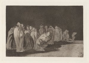 Los ensacados (The Men in Sacks), også kjent som So el sayal, hay al (There is Something Beneath the Sackcloth), fra serien Los disparates (Los proverbios) av Francisco de Goya