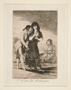 Ni asi la distingue (Selv dermed kan han ikke få henne ut), pl. 7 fra Los caprichos av Francisco de Goya
