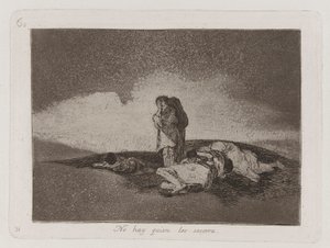 No hay quien los socorra (There is No One to Help Them), Plate 60 from Los desastres de la guerra (The Disasters of War)   1347660   no       norwegian Successfully Translated  Original: A horse-drawn coach driving past a group of cottages, Greater London  av Francisco de Goya
