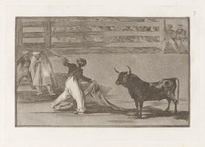 Opprinnelsen til harpuner? banderillas (Harpunernes opprinnelse eller Banderillas), tallerken 7 fra La tauromaquia av Francisco de Goya
